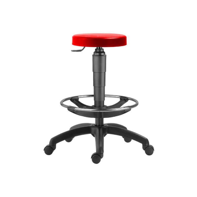 #09 TABURET RED – Priemyselná stolička s opierkou nôh
