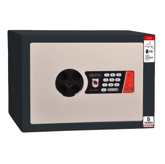 #17 MINISAFE S25 ELECTRO – Bezpečnostná schránka čierno – biela, elektronický zámok, 350 x 250 x 260 mm