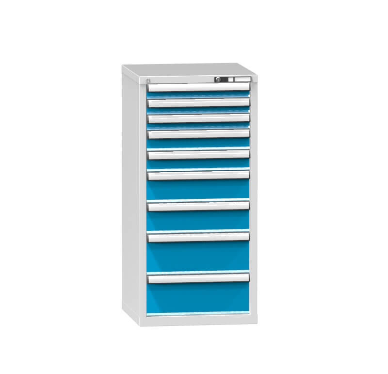 #29 CONT D9 TALL BLUE – Dielenský kontajner s 9 zásuvkami, modrý, 1215x600x578 mm